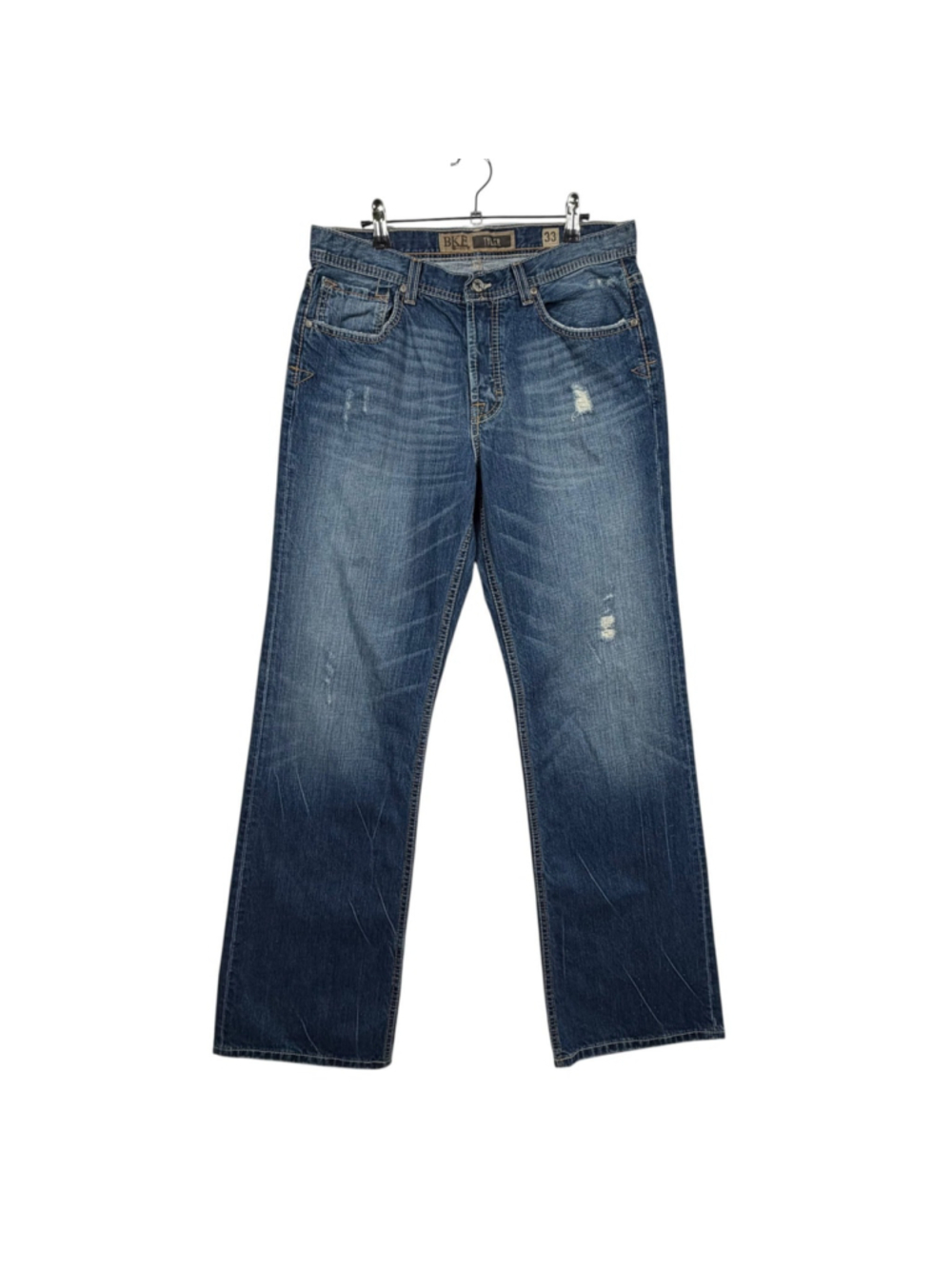 BKE Tyler Jeans Blue Distressed Relaxed Fit Straight Leg Button Fly Mens 33x34